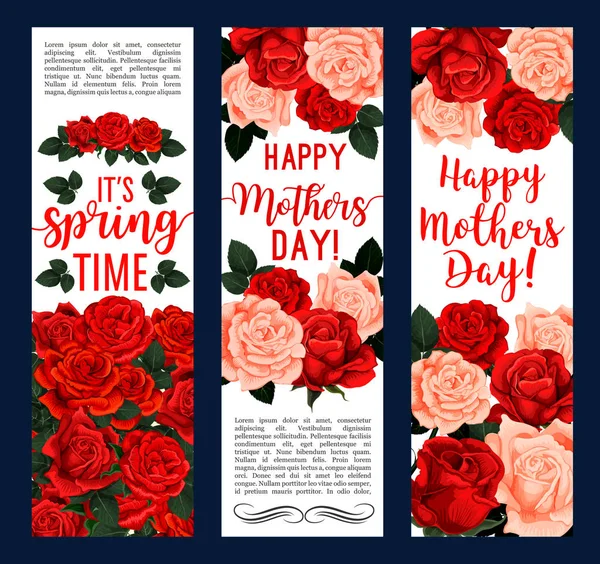 Banderas florales de primavera vectorial o día de la madre — Vector de stock
