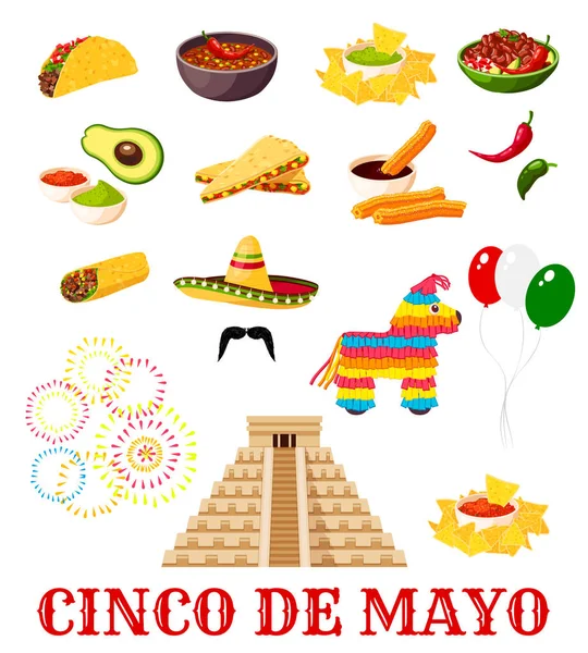 Mexicaine Cinco de Mayo fête fête nourriture icône — Image vectorielle