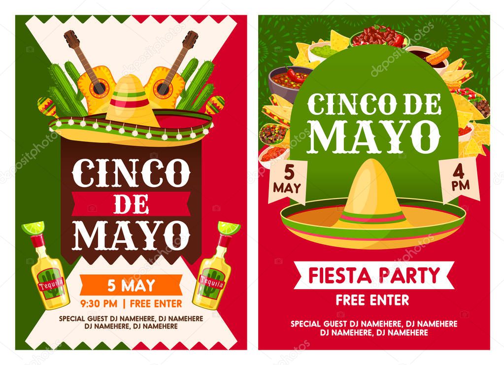 Mexican Cinco de Mayo holiday party vector posters