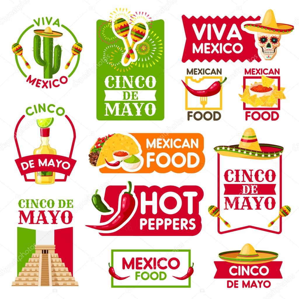 Mexican vector icons for Cinco de Mayo holiday