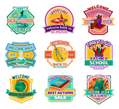 Okula dönüş sonbahar satış simgeler vektör