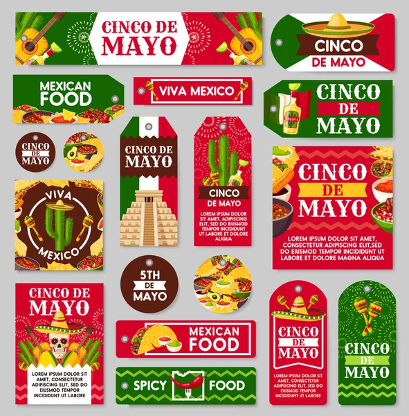 Etiqueta de regalo y etiqueta mexicana Cinco de Mayo — Vector de stock