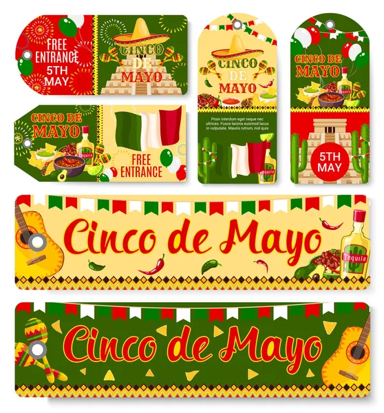 Cinco de Mayo etiquetas de vectores navideños mexicanos — Vector de stock