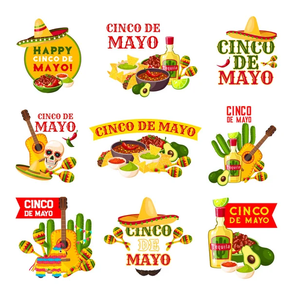 Desain lencana pesta Cinco de Mayo - Stok Vektor