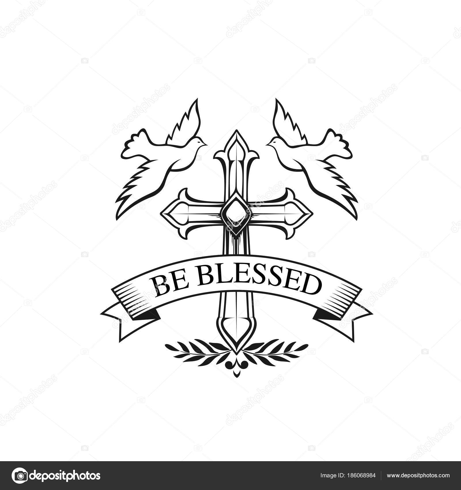 Feliz Pascua vector cruz, palomas y laurel icono Vector de stock #186068984  de ©VectorTradition, image size:1600x1700