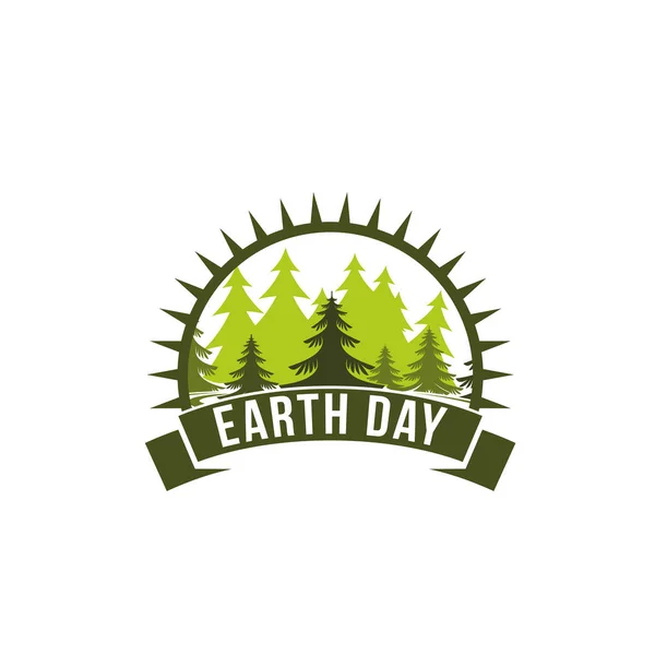 Earth Day trees and sun vector ecology nature icon — Stock Vector