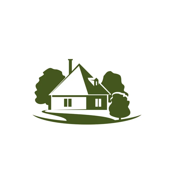 緑の木々 と家の庭のベクトル アイコン — ストックベクタ