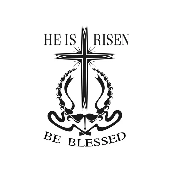 Joyeux vecteur de Pâques Il est ressuscité icône croix — Image vectorielle
