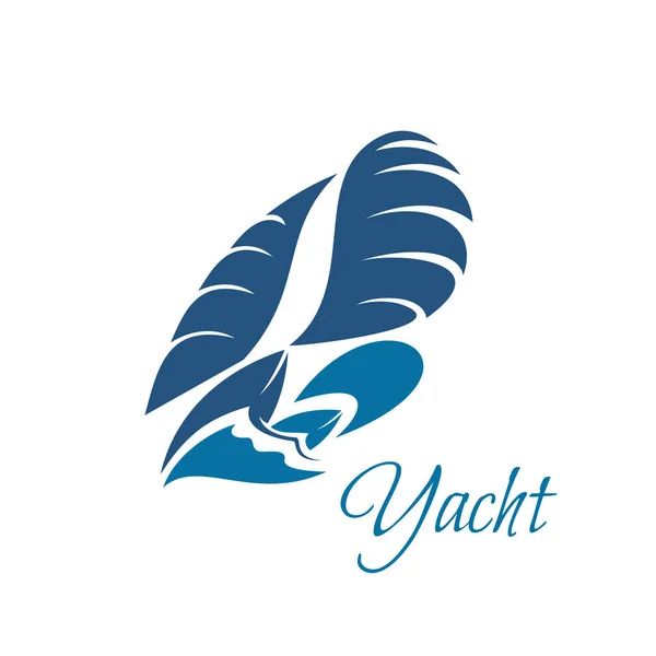Yachting Club blaue Yacht und Wellen Vektor-Symbol — Stockvektor