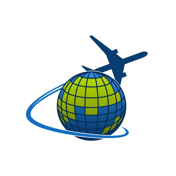 Vector icon of airplane jet over globe world — Stock Vector
