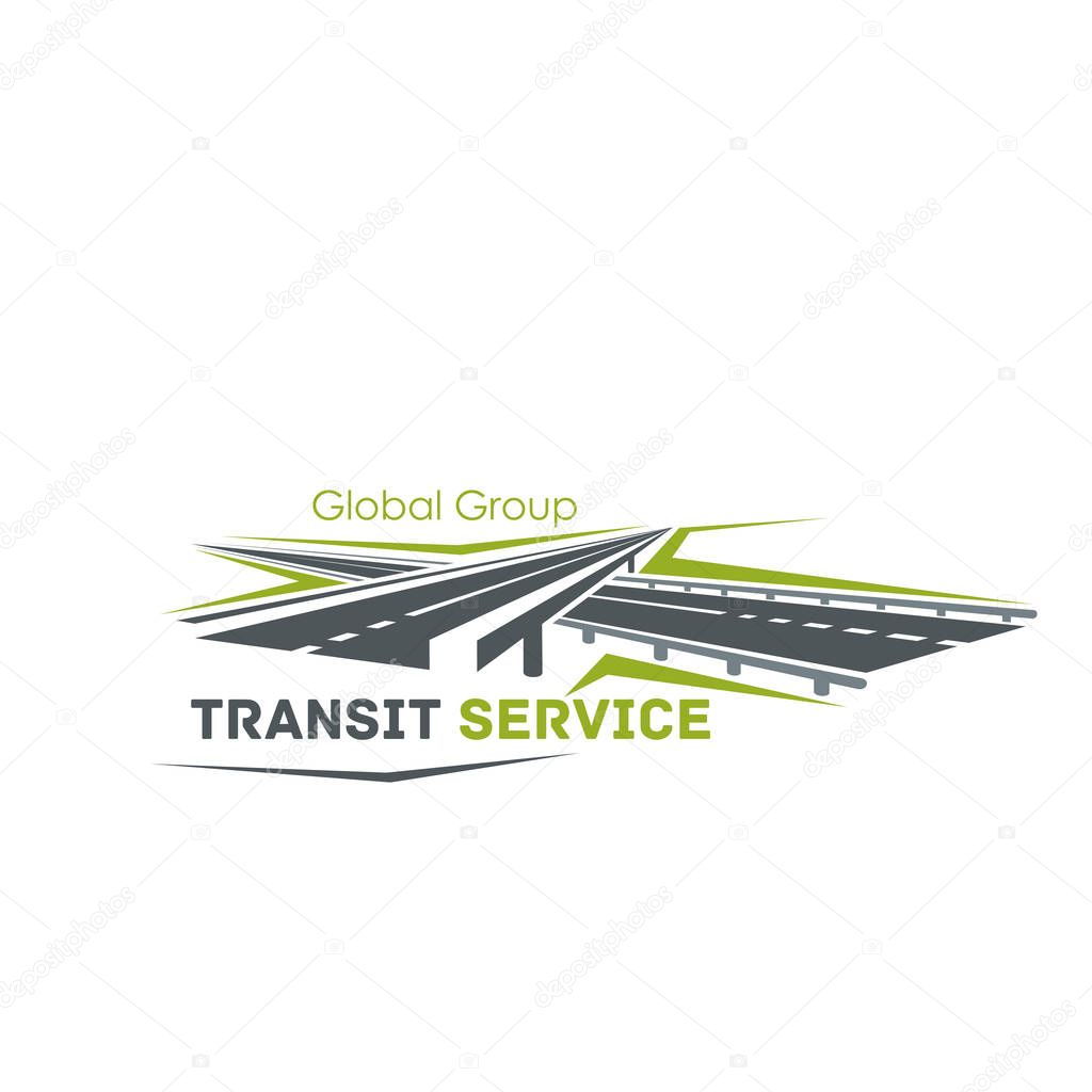 Transit service icon for logistics and shipping delivery company. Vector isolated flat symbol or roads crossing or crossroad for transport logistic organization or transportation and road construction