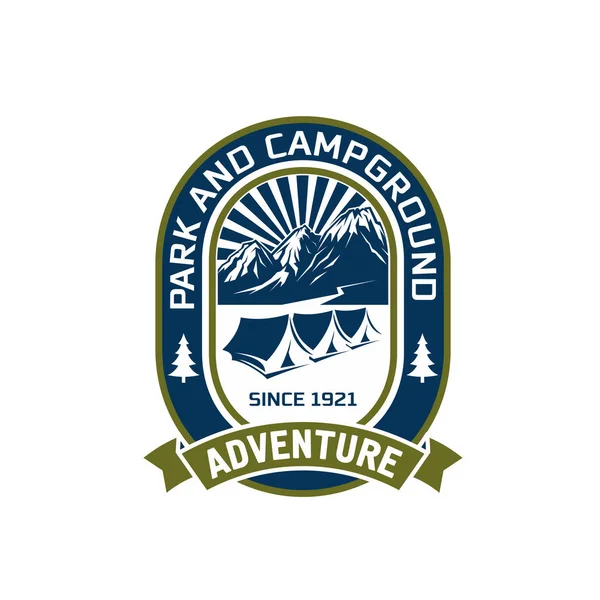 Camping montaña aventura club vector icono al aire libre — Vector de stock