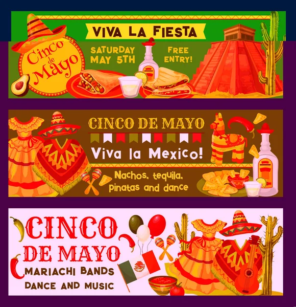 Cinco de Mayo Mexican vector fiesta party banners — ストックベクタ