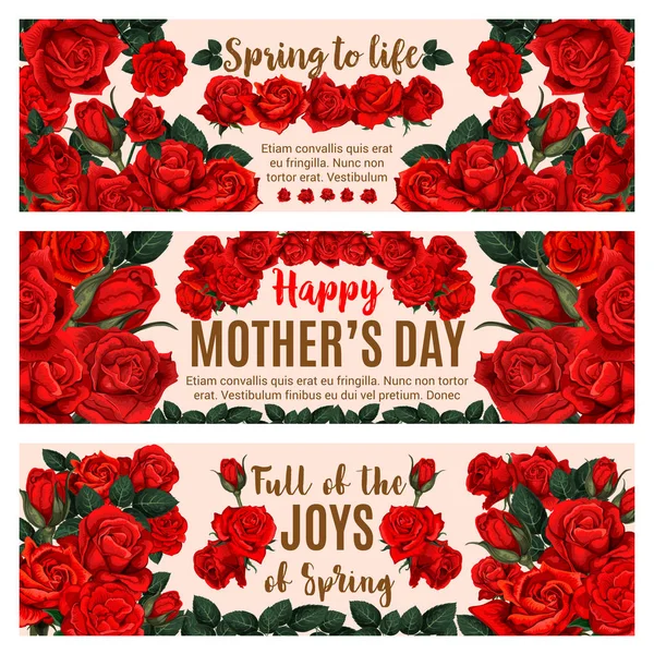 Banner de saludo del Día de la Madre con flor de rosa primavera — Vector de stock