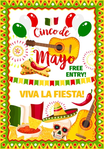 Cinco de Mayo fiesta kartu ucapan vektor Meksiko - Stok Vektor