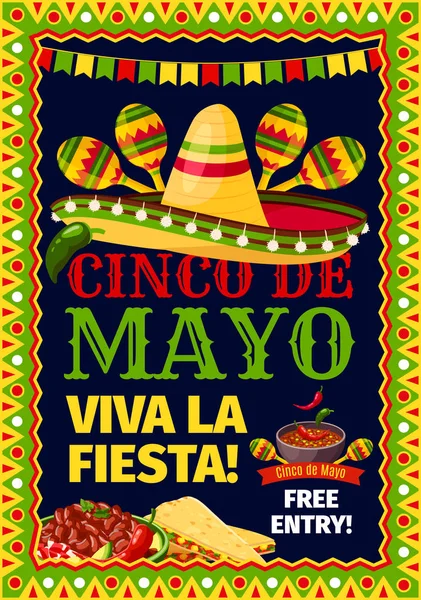 Cinco de Mayo fiesta poster vektor partai Meksiko - Stok Vektor