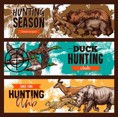 Vector sketch banners for wild hunting open season clipart