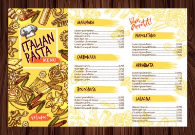 Vektör İtalyan makarna Restoran Menü şablonu
