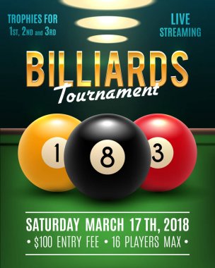 Havuz Bilardo vektör turnuva afişi