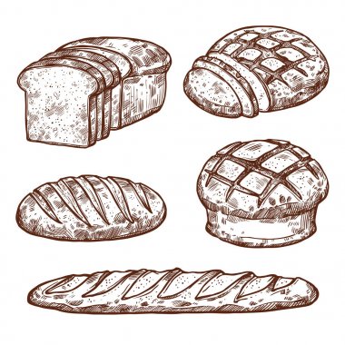 Vektör çizimi ekmek simgeleri Pastane Dükkanı