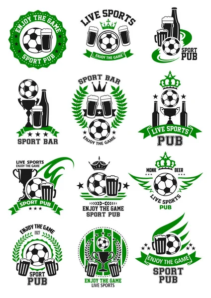 Vector futebol esporte bar futebol pub ícones conjunto — Vetor de Stock
