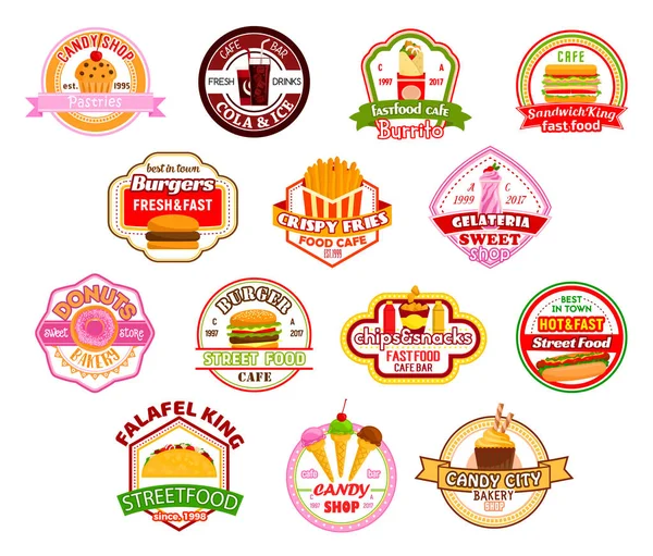 Vector de comida rápida restaurante iconos de café — Vector de stock