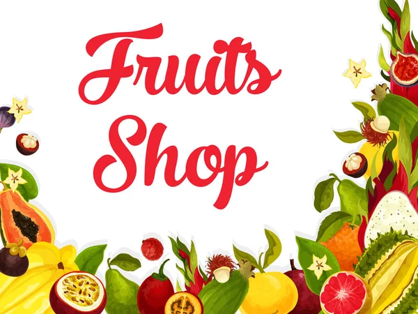 Cartel tienda de frutas vectoriales de frutas tropicales exóticas — Archivo Imágenes Vectoriales
