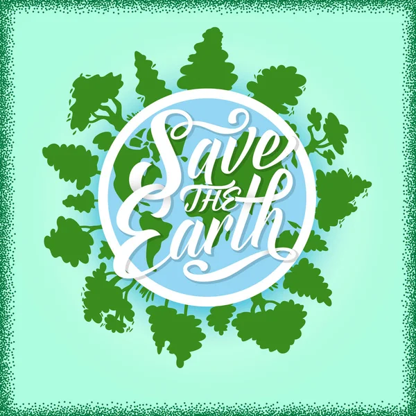 Αποθηκεύσετε την αφίσα της γης με τον πλανήτη και πράσινα δέντρα — Διανυσματικό Αρχείο