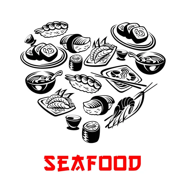 Bannières de coeur de sushi de fruits de mer japonais vectorielles — Image vectorielle