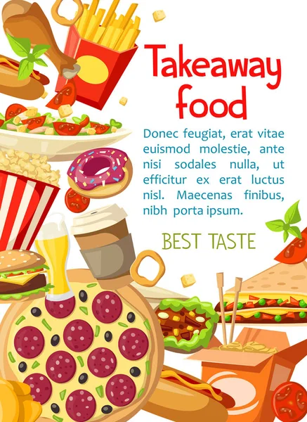 Werbeplakat für Fastfood zum Mitnehmen — Stockvektor