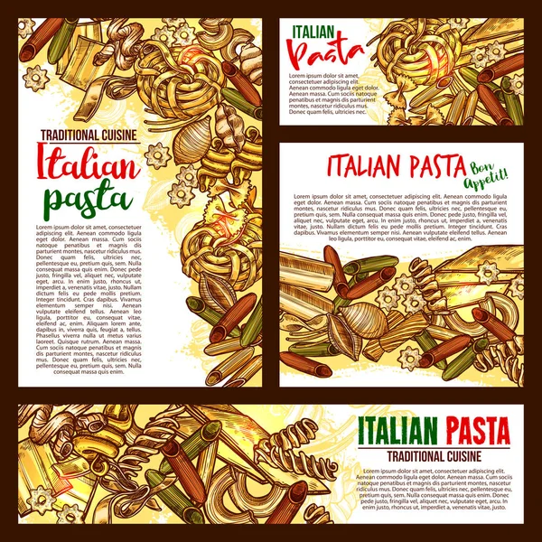 Vektor olasz tészta ételeket vázlat plakátok — Stock Vector
