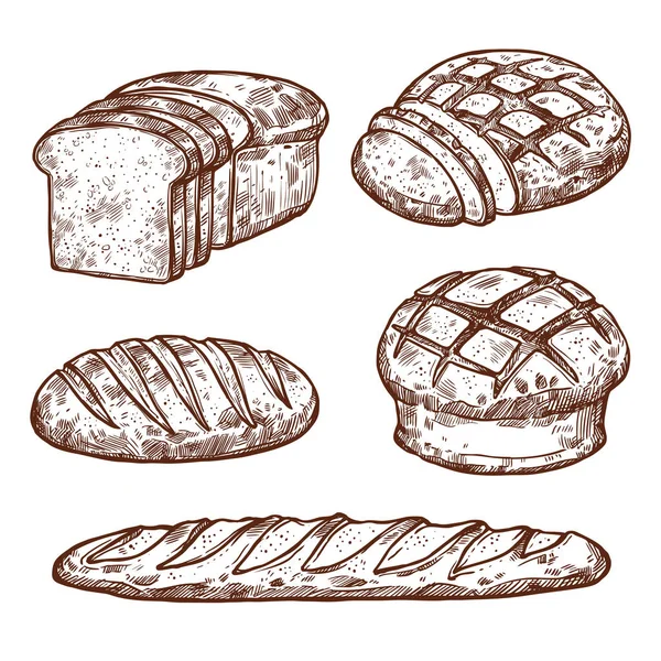 Vector schets brood iconen van bakkerij winkel — Stockvector
