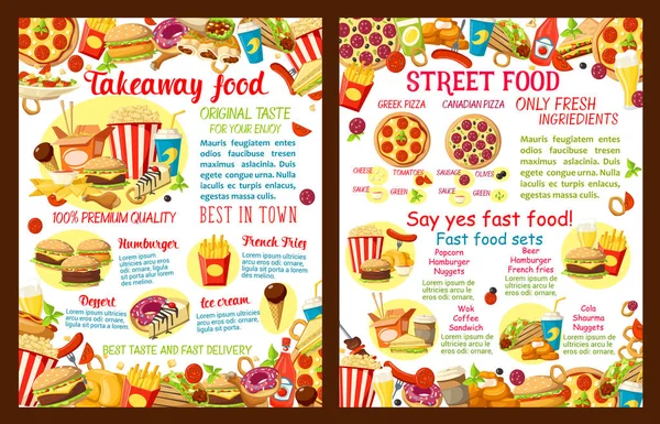 Vector afhaalmaaltijden straatvoedsel restaurant poster — Stockvector