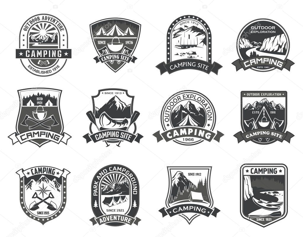 Vector icons for camping mountain adventure