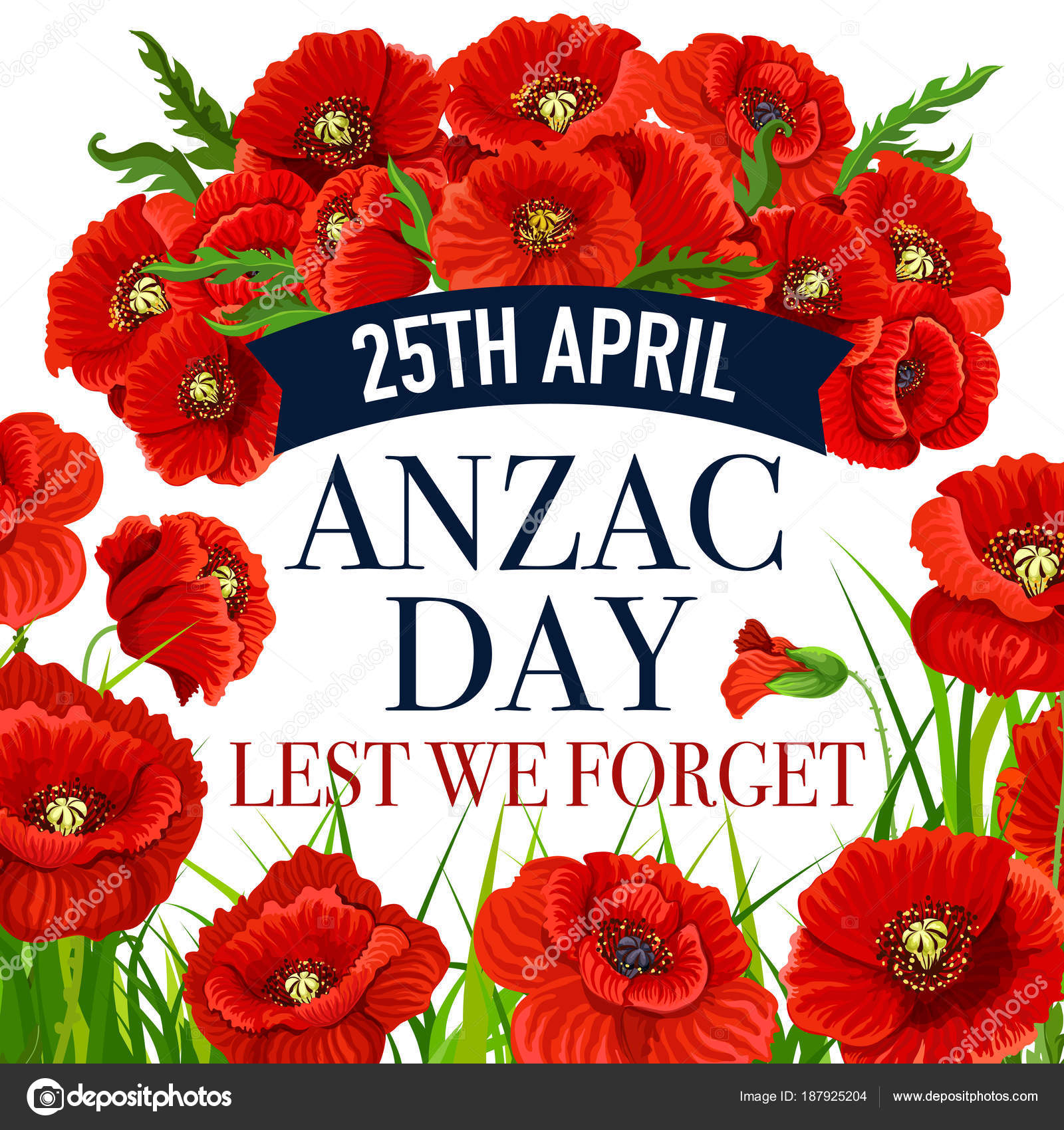 Anzac Day 25 April poppy vector greeting card — Stock Vector
