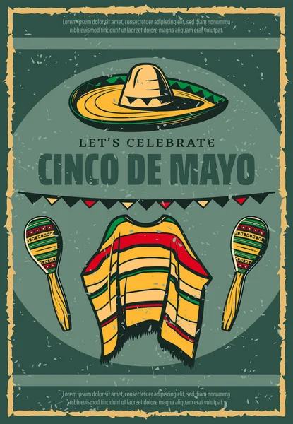 Cinco de Mayo Mexican sombrero retro sketch poster — Stock Vector