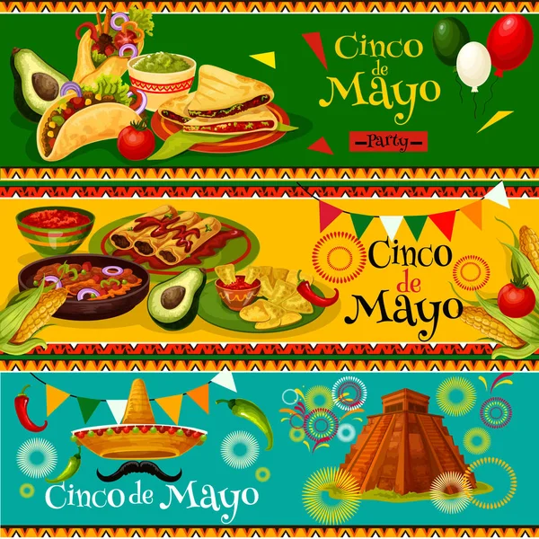 Cinco de Mayo Mexican vector party banners — ストックベクタ