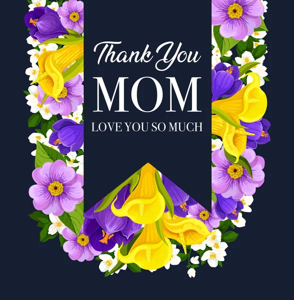 Tarjeta de flores del día de la madre con flor de primavera, cinta — Vector de stock