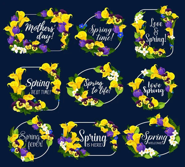 Vecteur printemps fleurs bouquets icônes — Image vectorielle