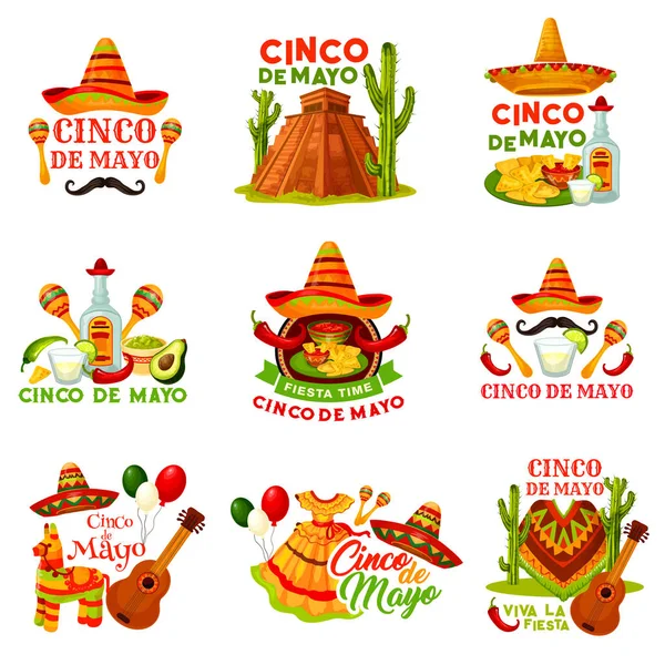 Cinco de Mayo fiesta icono de la fiesta mexicana — Vector de stock