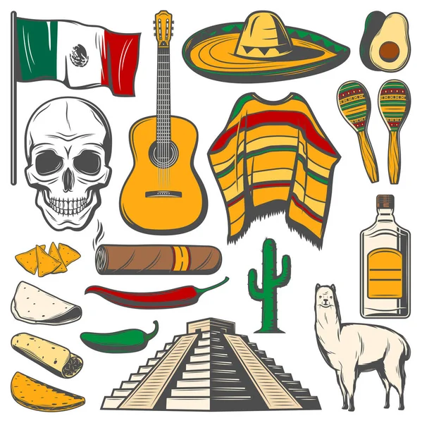 Icônes de croquis de fiesta vectorielle mexicaine Cinco de Mayo — Image vectorielle