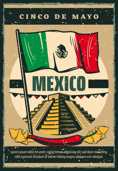 Férias mexicanas Cinco de Mayo pôster de esboço vetorial — Vetor de Stock