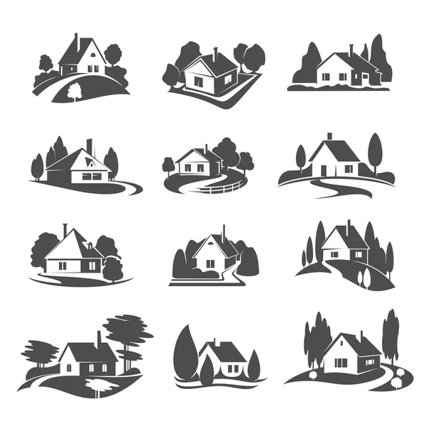 Vektor ikoner av hus för fastighetsbolag — Stock vektor
