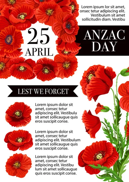 Anzac Day Lest We Forget holiday vector poster — Stock Vector
