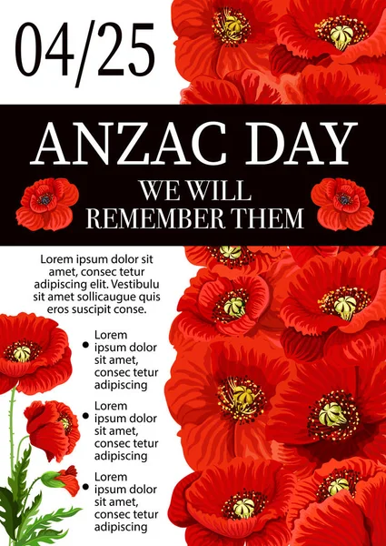 Anzac Day Lest We Forget remembrance vector poster — Stock Vector