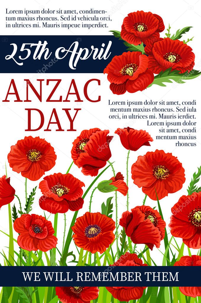 Anzac Day 25 April poppy vector war memory poster