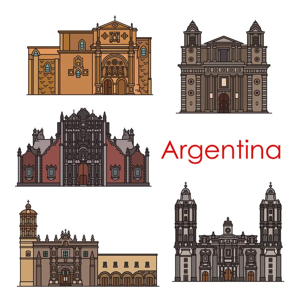 Argentinien Wahrzeichen Vektor Gebäude Linie Symbole — Stockvektor