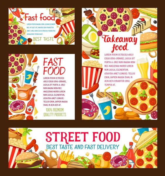 Vector strert food fastfood takeaway posters — Stock Vector