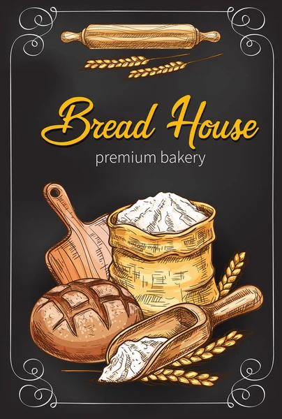 Vector sketch poster voor bakkerij brood huis — Stockvector