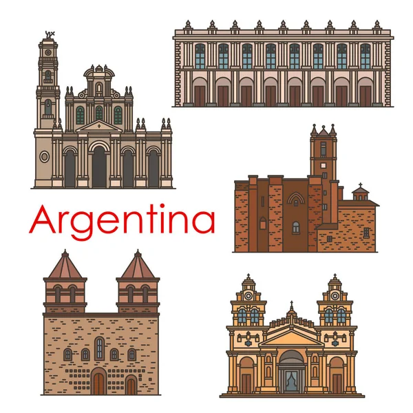 Argentina monumentos vetor arquitetura linha ícones —  Vetores de Stock